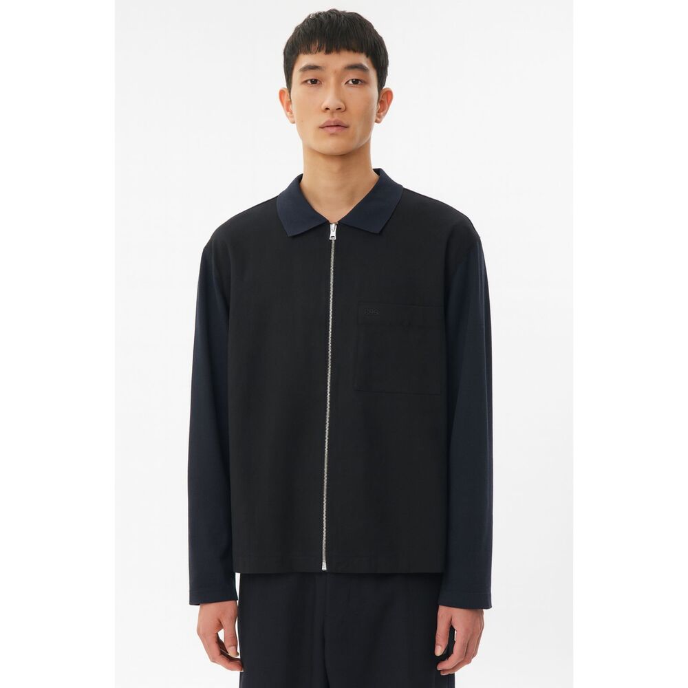 COS Black Blue Sleeve Twill Full Zip Up Jacket Top  Mens Size Large